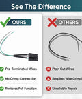 Comparison of premium washer lid switch connector wire harness versus standard wires, highlighting features for durable repair.