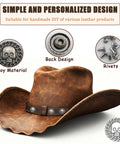 Top Shelf Badass Metal Skull Buttons And Screw Back Rivets For Leather Crafting 100 Pc Bulk Set displayed with a cowboy hat.