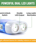 Close-up of Hand Crank Emergency Flashlight Pack 12 Units Rechargeable Crank Light with dual LED beams and lock switch.