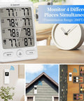 Indoor Outdoor Thermometer With 3 Remote Sensors Wireless Digital Hygrometer And Temperature Humidity Monitor With Large LCD Real Time Readings Max Min History Comfort Indicator 200 Ft Range, white tabletop unit