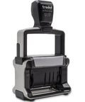 Heavy Duty Self Inking Stamp With Dual Color Blue Red Ink, Preloaded Office Messages And Built In Dater, clear view of its durable frame.