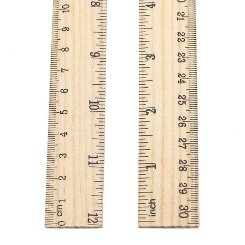 Close-up of 60 Pack Wooden Rulers 12 Inch Measuring Rulers Bulk Wood Ruler With Double Sided Metric And Inch Scales