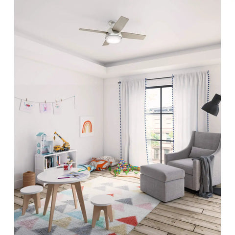 44 Inch Indoor Ceiling Fan With LED Light And Remote Control Low Profile Flush Mount Four Blade Modern Ceiling Fan in playroom
