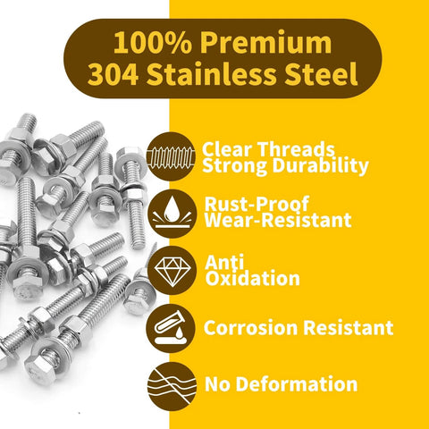 246Pcs Hex Bolts Fully Threaded Nuts Assortment Kit Stainless Steel 1 4 20 5 16 18 3 8 16 Flat And Lock Washers benefits shown