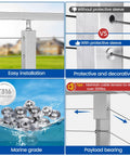 Infographic showing features of 20 Pack Level Wheel Cable Railing Grommets For One Eighth Inch OD Wire Rope On Level Metal Posts CR72