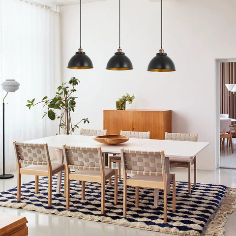 Dope Industrial Modern Black Barn Pendant Lights Set Of 3 For Kitchen Island Farmhouse Vintage Metal Dome Shade over dining table