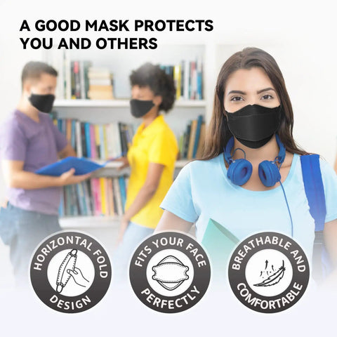 KN95 Face Masks 50 Pack for Adults and Teens, Soft And Comfy Disposable Masks With Up To 95 Percent Filtration, Black 3D Ergonomic Design