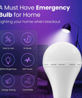Rechargeable Emergency Led Light Bulb With Hook Keeps The Lights On When The Power Is Out Lifesaver, features shown