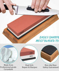 All In One Knife Sharpening Kit With Dual Grit Wet Stone System 400 1000 And 3000 8000 Flattening Stone Angle Guide Non Slip Bamboo Base