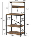 Kitchen Bakers Rack With Power Outlet And Coffee Bar Table Four Tier Space Saving Microwave Stand With Six S Shaped Hooks