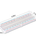 All In One Arduino Starter Kit For DIY Makers With Three 830 Tie Point Breadboards 600 Resistors showing a single breadboard with dimensions.