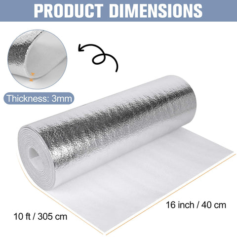 Radiant Barrier Insulation Roll With 3mm Foam Core And Aluminum Foil 16 In By 10 Ft Reflects 95 Percent Of Radiant Heat