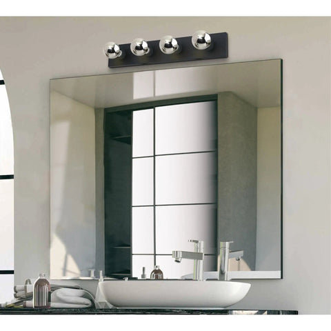 Four Light Vanity Light Fixture In Matte Black Low Profile Backplate Fits Tight Spaces Between Cabinets And Ceiling Vertical Or Horizontal Mount Easy Install With Included Hardware above a bathroom mirror