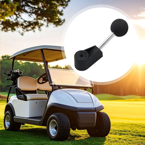 Ergonomic Golf Cart Shift Lever Handle Kit With Direct Fit Replacement Parts beside white golf cart on green field