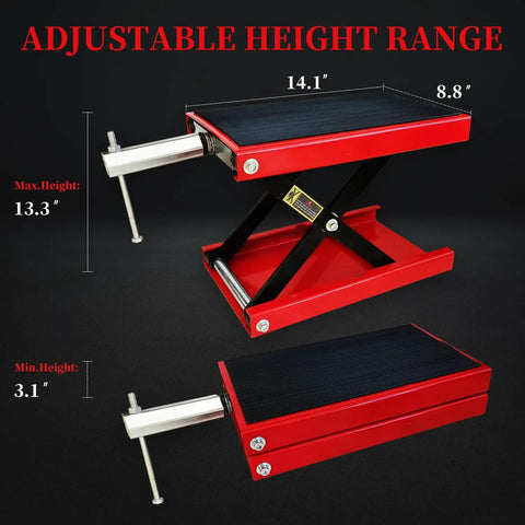 1100Lb Motorcycle Lift Scissor Jack With Steel Wide Deck For Cruisers Dirt Bikes And ATVs Beefy Heavy Duty Bike Hoist Adjustable Height