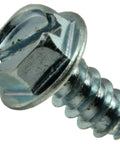 Close-up of Heavy Duty Zinc Plated Steel Sheet Metal Screw, No 8 x 3/8 inch, hex washer slotted fastener for reliable projects.