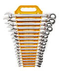 16 Piece Reversible Ratcheting Combination Wrench Set Metric With Flush Mounted Reversing Lever And Off Corner Loading Design