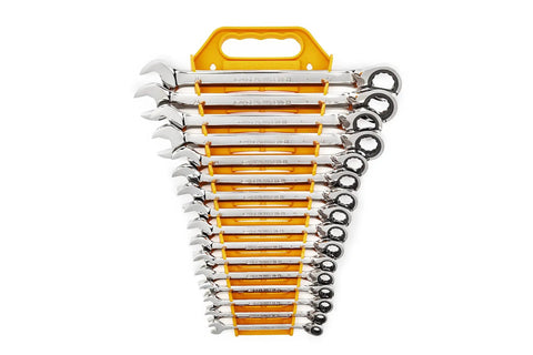 16 Piece Reversible Ratcheting Combination Wrench Set Metric With Flush Mounted Reversing Lever And Off Corner Loading Design