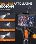 Slim 0.25 Inch Dual Lens Articulating Borescope with 220 Degree Endoscope Camera displaying engine inspection