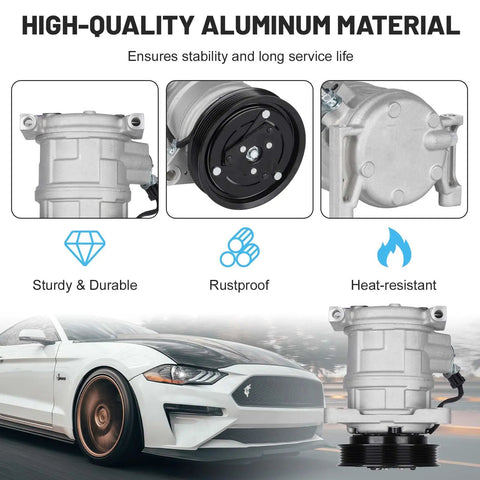Heavy Duty Plug And Play AC Compressor With Clutch For Chrysler Town And Country Dodge Caravan Grand Caravan 3.3L 3.8L 2001 To 2007 showcasing aluminum material and installation details.