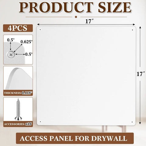 Heavy Duty 4 Pack 17X17 Inch Plastic Drywall Access Panel And Wall Hole Cover No Sweat Setup Real Quick Fix For Ceilings Bathrooms Basements Top Shelf Quality Home Reno Game Changer product size details and measurements.