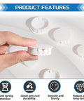 Close-up of hand holding white nylon hole plug from White Nylon Hole Plugs Kit With 13 Sizes From Quarter Inch To One And A Half Inch For Furniture Cabinets And End Caps Snap On Fit Easy Installation Wear Resistant Assorted Value Pack