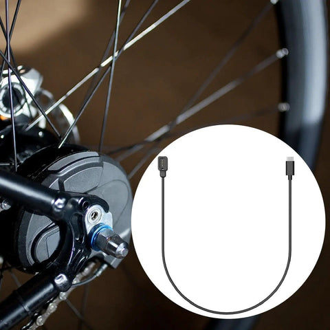 Di2 12 Speed Electronic Shifting Charger Cable Type C for RX825 Replacement shown with bike wheel in background