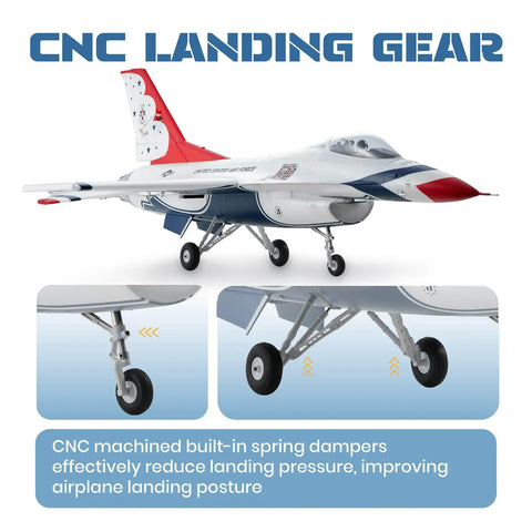 RC Jet Fighter F16 Fighting Falcon 64mm EDF Airplane for Grownups, side view with CNC landing gear details, no radio needed.