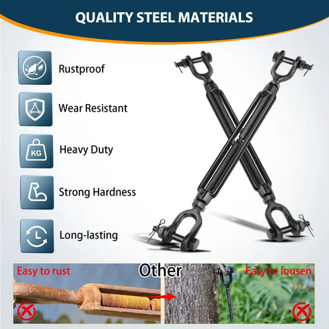 Heavy Duty Turnbuckle With Large Jaw For Cables And Wire Rope Half Inch 2205 Lbs Working Load Black Tensioner For Rigging