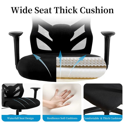 Big And Tall Office Chair Up To 500 Lbs With Adjustable Lumbar Support Heavy Duty Ergonomic Mesh, showing wide seat and thick cushion