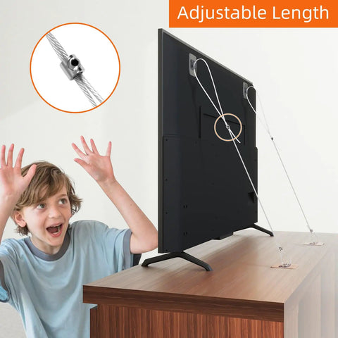 Child safe with Six Pack Adjustable Forty Two Inch Metal TV Safety Straps No Drill Adhesive Anti Tip Furniture Wall Anchors