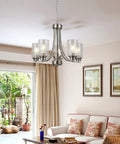 5 Light Brushed Nickel Chandelier With Clear Glass Shades For Dining Room Kitchen Island Foyer Plus More Modern Traditional Pendant