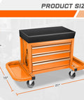 Heavy Duty 3 Drawer Tool Chest With Rolling Mechanic Seat And Built In Tool Trays 350 Lbs Weight Capacity Orange Finish Durable Shop Organizer For Garage And Technicians