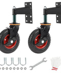 Eight Inch Gate Wheels With Brake 360 Degree Swivel Spring Loaded 600 Lbs Capacity Built Tough Gate Wheel For Metal Swing Tube Gates And Wooden Fence Gates 2 Pack with installation kit