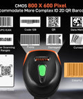Wireless Bluetooth Barcode Scanner Handheld 2D 1D QR Reader With 800x600 CMOS Sensor displaying various barcode types