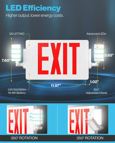 Six Pack Emergency Exit Signs With Lights And Backup Battery Red 120 To 277V for wall or ceiling mount, detailed view