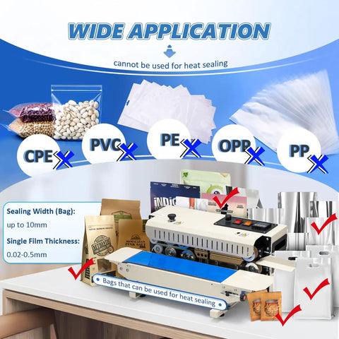 Heavy Duty Pro Grade Industrial Heat Sealer Machine With Digital Temperature Control, Continuous Band Sealer on table, bags