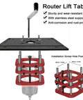 Rock Solid 4 Jaw Clamping Router Table Lifting System With Manual Lift, Fits Router Motors 64-66mm, 51mm Stroke, Universal Base For Small Trimming Machines And Woodworking Tables, red aluminum base with hand crank