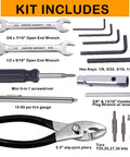 Harley Davidson Motorcycle Repair Tool Kit For On The Road Maintenance And Basic Repairs with wrenches, pliers, and hex keys.