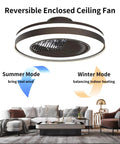 Smart Ceiling Fan With Lights Remote Control Dimmable LED Lighting 20 Inch Enclosed Bladeless Fan Semi Flush Mount shown in living room