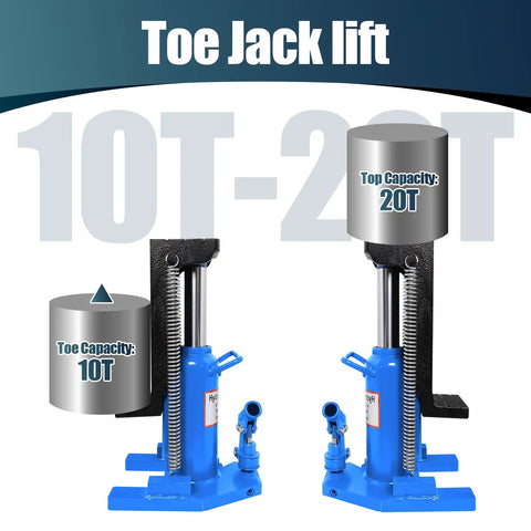 Heavy Duty Hydraulic Toe Jack Featuring 20 Ton Capacity And Rock Solid Steel Construction Perfect For Auto Bridge Projects, showing 10T and 20T models.