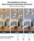 Dope Black And Gold 6 Light Sputnik Chandelier For Dining Room Living Room Kitchen Island And Bedroom Modern Mid Century Ceiling Fixture With Rust Resistant Electroplating And Durable Build shown with different lighting options.