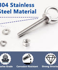 304 stainless steel eyebolts with nuts and washers, marine grade, shown in product display for 10 Pack M6 x 50mm Eyebolts With Nuts And Washers