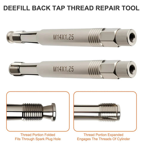 Back Tap Spark Plug Thread Repair Tool For M14x1.25 Stripped Threads, No Head Removal, Debris Free Engine Safe Design