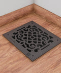 Victorian Style Ornate Air Grille For 12 By 14 Opening Heavy Duty Cast Aluminum Walkable Floor Vent Cover in black finish