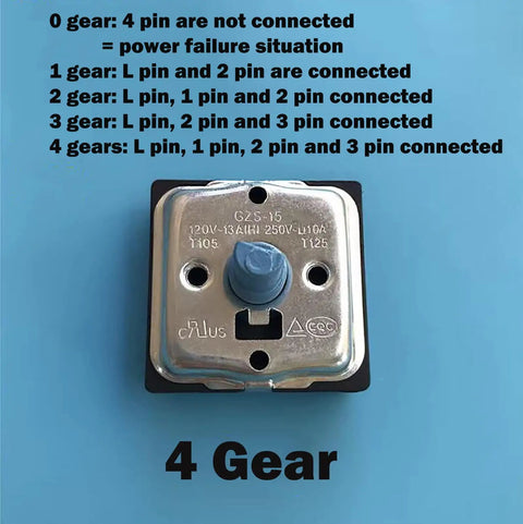 4 Position Rotary Switch For Electric Heaters And Radiators With 2 Gear 3 Gear Or 4 Gear Options, metal switch showing 4 gear setting