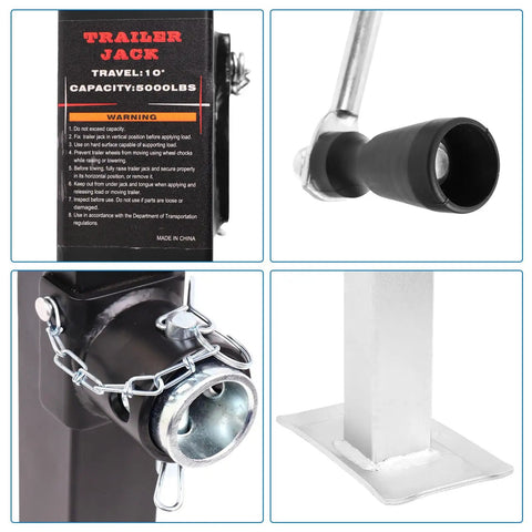 Detailed view of Heavy Duty 5000 Lb Swivel Trailer Jack With 10 Inch Vertical Travel Weld On Pipe Mount Top Wind Handle.