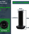 Heavy Duty M8 Security Screws With Sleek Black Oxide Coating And Rock Solid 304 Stainless Steel For Auto Builds And Outdoor Projects Includes 20 Anti Theft Bolts With Zero Hassle Socket Drive, showcasing a detailed view with dimensions.