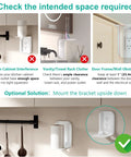 Instructional guide for mounting Outlet Shelf Wall Organizer For Bathrooms And Smart Homes, showing space requirements and installation tips.