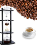 Handcrafted Glass And Wood Cold Brew Coffee Maker With Advanced Slow Drip Technology For Smooth Iced Coffee Sips Large 32 Ounce Capacity with coffee beans